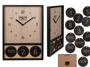 Holz-Uhr mit Kalender, ca. 39,5 x 28 cm