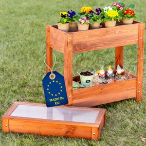 ITA Hochbeet mit Frühbeetaufsatz 80x37x78 cm - Pflanzkasten mit Deckel, 2 Ebenen, Innenfolie - Made in EU - Direkt vom Hersteller - aus FSC Holz - Blumenkasten für Garten Balkon Terrasse - Braun