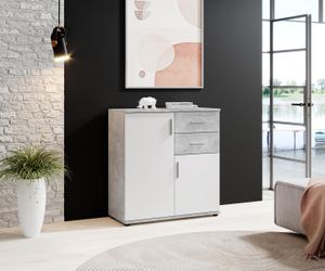 Kommode Schrank Sideboard Mehrzweckschrank Standschrank "Freida IV" Beton / Weiß