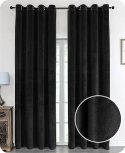 BEAUTEX Samt Vorhang, Ösen Verdunkelung Gardine, Velvet Blickdicht, 140x245 cm, Farbe wählbar (Schwarz)