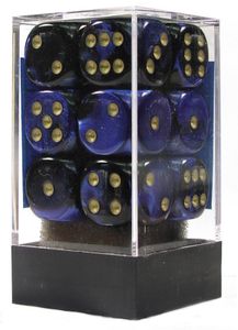 Chessex Gemini Black-Blue/gold D6 16mm Dobbelsteen Set (12 stuks)