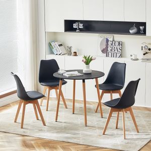 H.J WeDoo Esstisch 80x80x73 cm, Küchentisch Esszimmertisch für 4 Personen, Rund Tisch mit Buchenbeine, Modern Design, Schwarz
