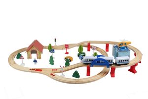 Holzeisenbahn Eisenbahn Kinder Zug Spielzeug 80 Stück mit Bateriebetriebene Lokomotive