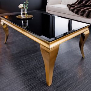 Eleganter Couchtisch MODERN BAROCK 100cm schwarz Opalglas goldene Beine