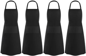 4 Stücke verstellbare Schürze mit 2 Taschen, Kochenschürze Küchenschürze für Küche, Restaurant, café - Schwarz