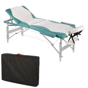 Mucola Massageliege 3 Zonen Massagebank klappbar Kosmetikliege Massagetisch mobile Therapieliege Aluminiumgestell - Weiß / Türkis