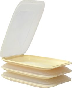 3x Stapelbare Frischhaltedose Aufschnittbox Wurst Behälter Aufschnittdose Beige