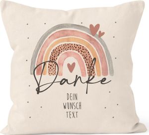 Kissen-Bezug Danke Regenbogen personalisierbar Wunschtext Dankeschön-Geschenk personalisierte Geschenke SpecialMe® Personalisiert rosa natur 40cm x 40cm
