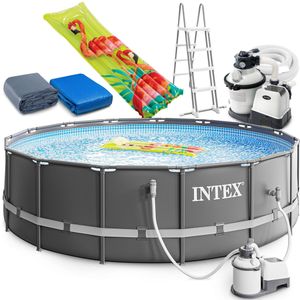 Intex Ultra Frame Swimming Pool 488x122 cm Schwimmbecken Stahlrahmen 26326 Komplett-Set mit Extra-Zubehör wie: Luftmatratze