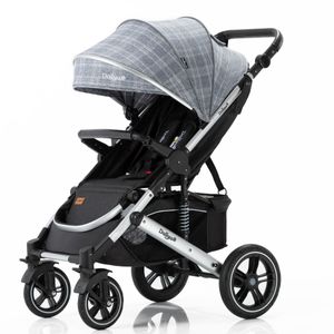 Daliya® Rapidy Buggy / Kinderwagen 0-36 Monate / Sportwagen mit Liegeposition / Wickeltasche, Winterfußsack, Ess- & Spieltisch und mehr Grau mit Muster – Silber