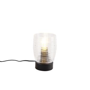 QAZQA - Art Deco Art Deco Tischlampe schwarz - Michi I Wohnzimmer I Schlafzimmer - Glas Rund - LED geeignet E27