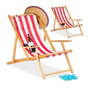 relaxdays Liegestuhl 2er Set mit Getränkehalter