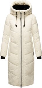 Marikoo Damen Winter Steppjacke Vegan Teddyfell gefüttert Steppmantel Jacke lang warm Mantel Parker Kragen mit Tunnelzug am Kapuze Nadaree XVI Off White Gr: 42 - XL