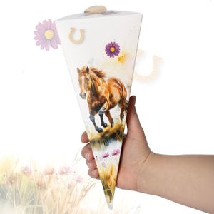Mini Schultüte für Geschwister Pferde Design, Zuckertüte Mädchen, perfekt für Süßigkeiten | Kleine Pferd Schultüte für Schwester