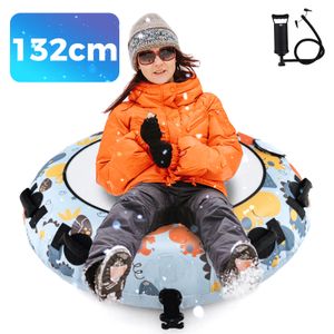 COSTWAY Ø132cm Schneereifen, Aufblasbarer Schlitten mit Griffe & Handpumpe, Schneeschlauch Rodelreifen für Kinder & Erwachsene, 100 kg Belastbar
