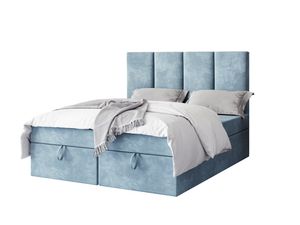 FURMEB24 - MALMO 120 x 200 cm Postel Boxspring se dvěma zásuvkami - Čalouněná postel s dřevěným rámem - Manželská postel s vysokým čelem - Světle modrá