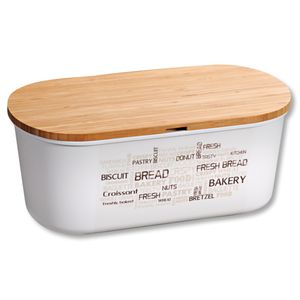 Kesper Große Brotbox mit Bambusdeckel, 35 x 19 x H2 cm, Melamin Frischhalte Box mit Bambus Deckel, Schneidebrett, weiß, 58500