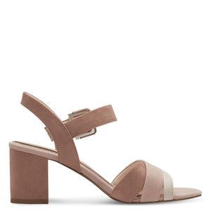 MARCO TOZZI Damen Sandalette Sommer Knöchelriemen Blockabsatz samtig 2-28323-42, Größe:38 EU, Farbe:Beige