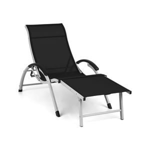 blumfeldt Sunnyvale Liegestuhl Sonnenliege Gartenliege Lounger ,verstellbare Lehne in 4 Stufen ,klappbares Fußteil ,Liegefläche 174 x 51 cm ,wasserabweisendes Material ,PVC / Polyester ,Aluminiumrohr ,platzsparend faltbar ,Armlehnen: Schaumgummi-beschichtet ,schwarz