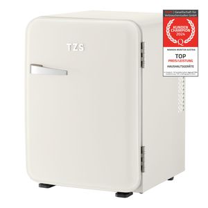 TZS First Austria Minikühlschrank 40L, Getränkekühlschrank Creme, Retro Design, lautlos 22dB Kühlschrank, Thermoelektrisches Kühlsystem