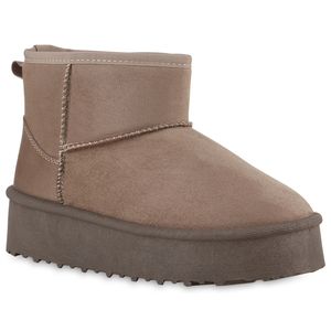 VAN HILL Damen Warm Gefütterte Winter Boots Profil-Sohle Plateau-Schuhe 840765, Farbe: Khaki, Größe: 39