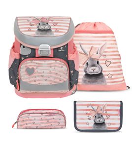 Belmil Schulranzen Set MINI FIT 2024 Little Bunnies (Motiv: Hase Häschen) für Mädchen ab 1. Klasse Grundschule Einschulung