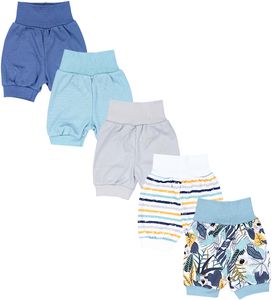 TupTam Uni Baby Pumphose Sommershorts Baumwolle 5er Pack, Farbe: Koala Streifen Mintgrün Grau Orange Jeans, Größe: 74/80