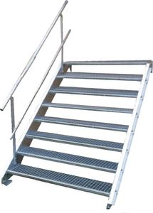 Stahltreppe 8 Stufen-Breite 100cm Variable-Höhe 120-160cm mit einseit. Geländer
