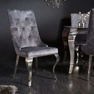 riess-ambiente Eleganter Stuhl MODERN BAROCK grau Samt mit silbernem Löwenkopf Esszimmerstuhl Essstuhl
