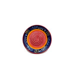 Kaladia Keramik Reibeteller handbemalt in Blau/Rot mit Sonne - Durchmesser ca. 12cm - spülmaschinengeeignet