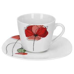 Van Well Monika Kaffeetasse + Untertasse im 2-tlg.-Set, Blumendekor, edles Marken-Porzellan