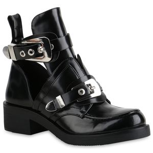 Mytrendshoe Damen Stiefeletten Ankle Boots Cut Outs Schuhe Booties 821375, Farbe: Schwarz, Größe: 37