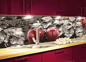 Küchenrückwand Wandverkleidung ABS-Platte | Hochwertig, wasserfest, kratzest, pflegeleicht | für alle Räume | Eiswürfel und Kirschen 60x300 cm