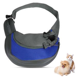 Pet Dog Sling Carrier, Atmungsaktives Mesh-Reisen Pet Hands-Free Sling Bag Verstellbarer gepolsterter Riemen Vordertasche Einzel-Umhängetasche für Hunde KatzensizeS,Sapphire)