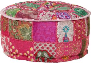 Patchwork Sitzpouf Rund Baumwolle Handgefertigt 40x20 cm Rosa , Sitzhocker Design 2024
