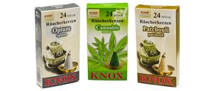 KNOX Räucherkerzen 3er Set: Opium, Cannabis & Patschuli - 24 Räucherkerzen pro Packung