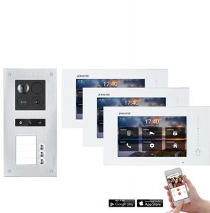 Video Türsprechanlage mit Smartphone App für 3 Familienhaus mit Bewegungsmelder, 3x Monitore, Balter ERA WLAN
