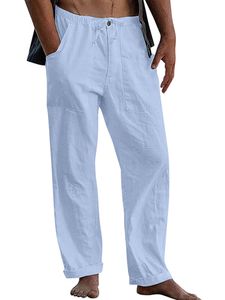 Herren Leinenhose Baumwolle Hosen mit Taschen Übergröße Elastischer Bund Freizeithose Hellblau,Größe:4Xl