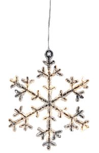 LED Schneeflocke Icy von Star Trading, Fensterlicht Weihnachten warmweiß aus Kunststoff in Silber, Transparent, mit Kabel, Länge: 16 cm