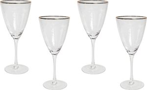 BELIANI Weingläser 4er Set Transparent mit Goldrand Gehämmertes Design 380 ml 38 cl Fassungsvermögen Mundgeblasen Schaumweingläser Glaswaren