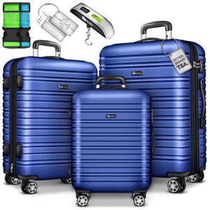 tillvex® Reisekoffer Set 3 tlg. Blau Koffer Hartschale Trolley Kofferset Tasche M-L-XL
