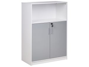 BELIANI Büroschrank Hellgrau / Weiß 117 x 80 x 40 cm Abschließbar mit Schlüssel Offenes Fach Aktenschrank Schrank für Wohnzimmer Büro Home Office