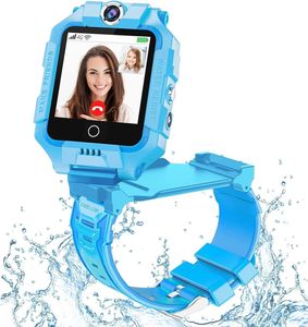 4G Kinder-Smartwatch Telefon mit 360° Rotation, GPS-Tracker, Anruf, SOS, Kamera, WiFi - Geschenk zum Geburtstag für Jungen und Mädchen (Blau)