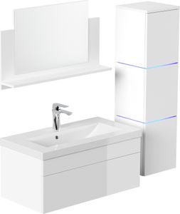 HOME DELUXE - Badmöbel-Set - WANGEROOGE BIG Weiß - Large - inkl. Waschbecken und komplettem Zubehör - Breite Waschbecken: ca. 80 cm I Badezimmermöbel Waschtisch Badmöbelset