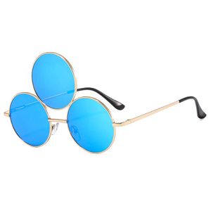 Sonnenbrille, Lustige Sonnenbrille mit Drei Runden Gläsern, Hip Hop UV Schutzbrille Third Eye Sonnenbrille (Eisblau)