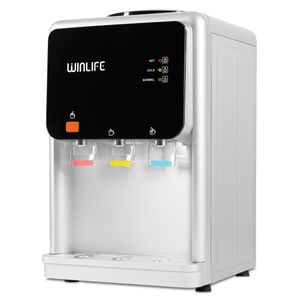WINLIFE Elektrischer Wasserspender Mini Silber Wasserspendergerät mit Kindersicherung Knopf, Trinkwasserspender für heiße & kalte Getränke 5 bis 20 L