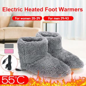 Zimní vyhřívaná obuv pro muže ženy Foot Warmer Boots Plyšové elektrické pantofle Omyvatelné USB elektrické ohřívače nohou Topné vložky - šedé - 39-43