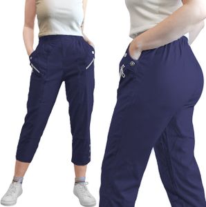 Damskie spodnie capri 7/8 letnie spodnie lekkie spodnie rekreacyjne spodnie materiałowe z elastyczną talią wiskoza kieszenie na suwak oversize, granatowy, 54