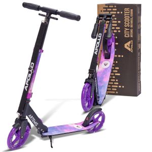 Apollo Artemis City Roller - Höhenverstellbarer Scooter für Kinder, Teens und Erwachsene, Tretroller mit großen Rädern, Cityroller, handlich, klappbarer Scooter für Kinder ab 6 Jahre - starlight