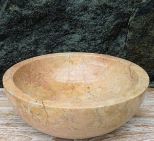 Massives Rundes Marmor Aufsatz-Waschbecken, Waschschale, Naturstein Handwaschbecken - Ø 35 cm Modell 4a, Orange, Waschtische & Waschbecken